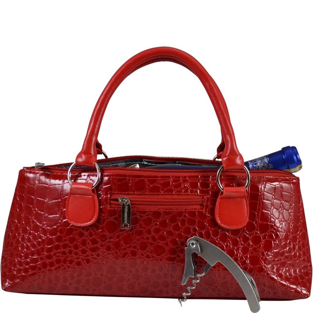 Primeware Insulate Wine Clutch NWT Red Cocodrile Faux Leather Corkscrew …